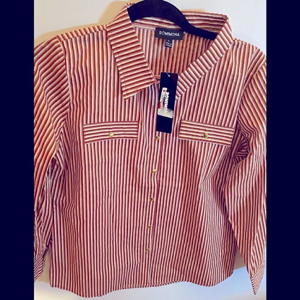 🛍ROMIMONA Women’s Striped Snap Up Long Sleeve Shirts Sizes : Various